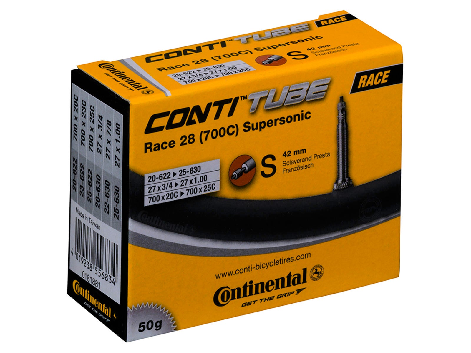 Continental Race 28 Supersonic 20/25-622/630mm Presta Slange by Sykkelkomponenter