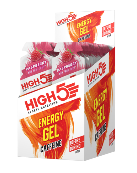 High5 EnergyGel Koffein Bringebær Energigel 20 stk by Sykkelkomponenter