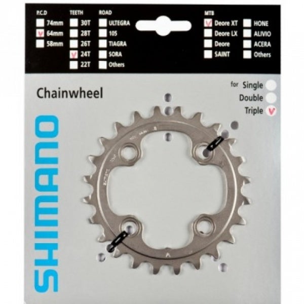 Shimano XT FC-M780, 64mm bcd, 24T, 3-delt