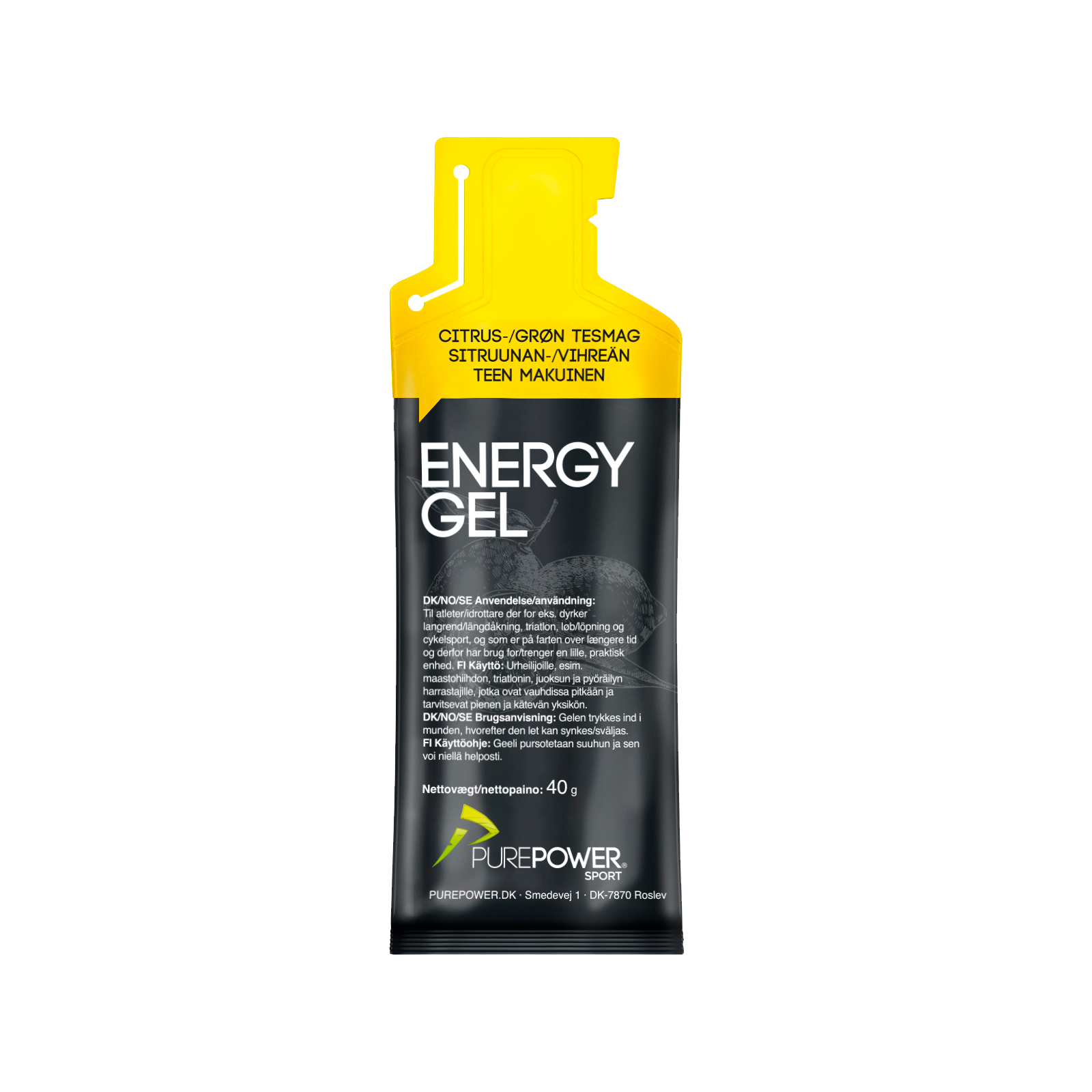 PurePower Sitrus & Grønn Te Energigel by Sykkelkomponenter